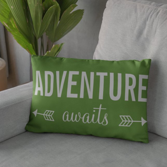 Fresh Green Typography Adventure Seeker Decorative Cushion (Creator Uploaded)