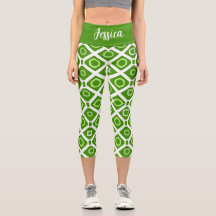 Fresh Green White Geometry High Waisted Capris