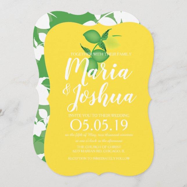 Fresh Green Yellow Lemon Silo Pattern Wedding Invitation (Front/Back)