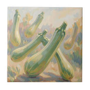 Fresh Green Zucchini Impressionist Painting Ceramic Tile