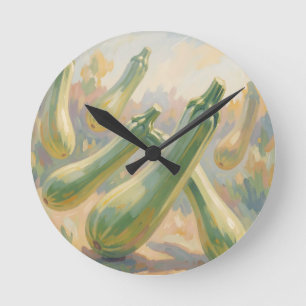 Fresh Green Zucchini Impressionist Painting Round Clock