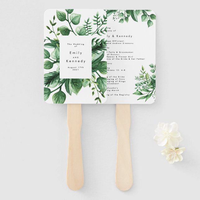 Fresh Greenery Leafy Plants Wedding Hand Fan (Front and Back)