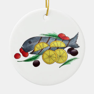 Fresh Grilled Fish Greek Mediterranean Seafood Ceramic Ornament