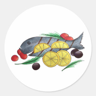 Fresh Grilled Fish Greek Mediterranean Seafood Classic Round Sticker