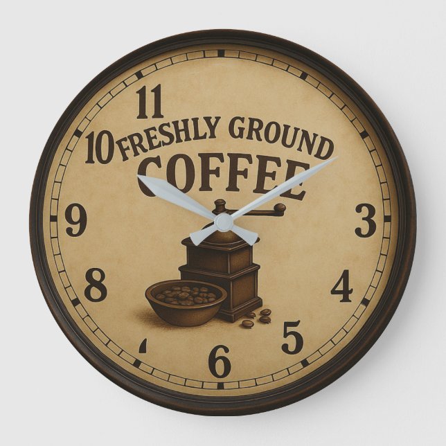 Fresh ground coffee rustic café large clock (Front)
