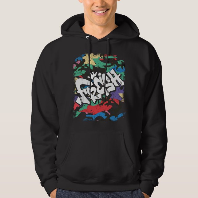 Fresh Hip Hop 80s 90s Old School Camo Rap Urban Sl Hoodie (Front)