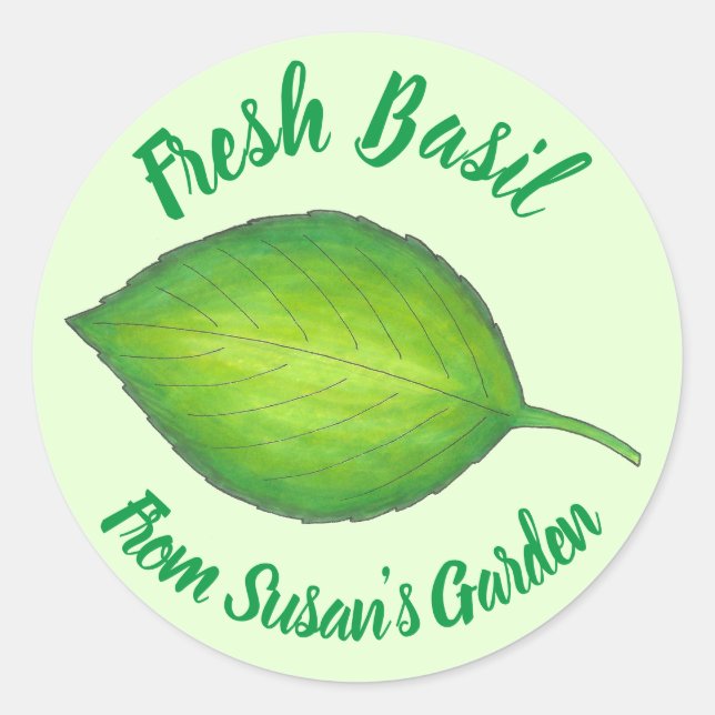 Fresh Home Grown Basil Herb Personalised Garden Classic Round Sticker (Front)