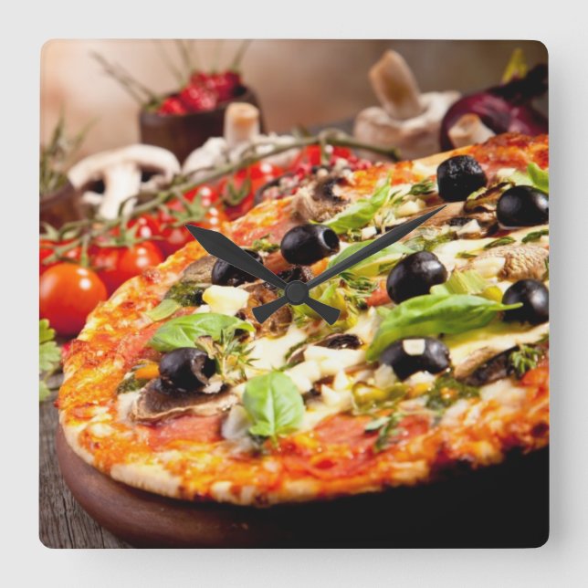 Fresh Italian pizza Square Wall Clock (Front)