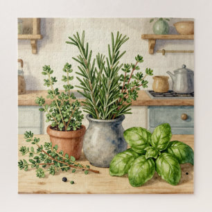 Fresh Kitchen Herbs Watercolor  Jigsaw Puzzle