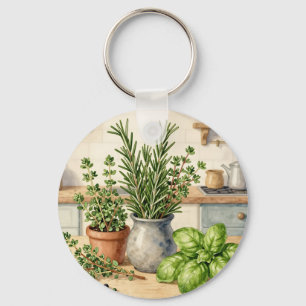 Fresh Kitchen Herbs Watercolor Key Ring