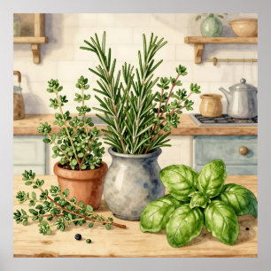 Fresh Kitchen Herbs Watercolor Poster