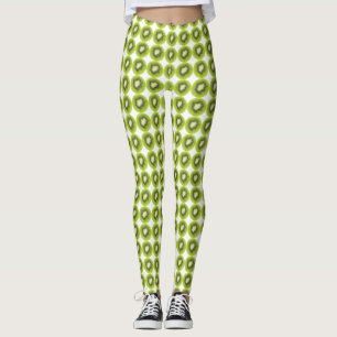 Fresh kiwi fruit background. Round slices pattern Leggings