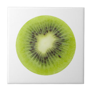 Fresh kiwi fruit. Round slice closeup isolated Ceramic Tile