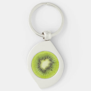 Fresh kiwi fruit. Round slice closeup isolated Key Ring