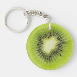 Fresh kiwi fruit. Round slice closeup isolated Key Ring