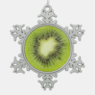 Fresh kiwi fruit. Round slice closeup isolated Snowflake Pewter Christmas Ornament