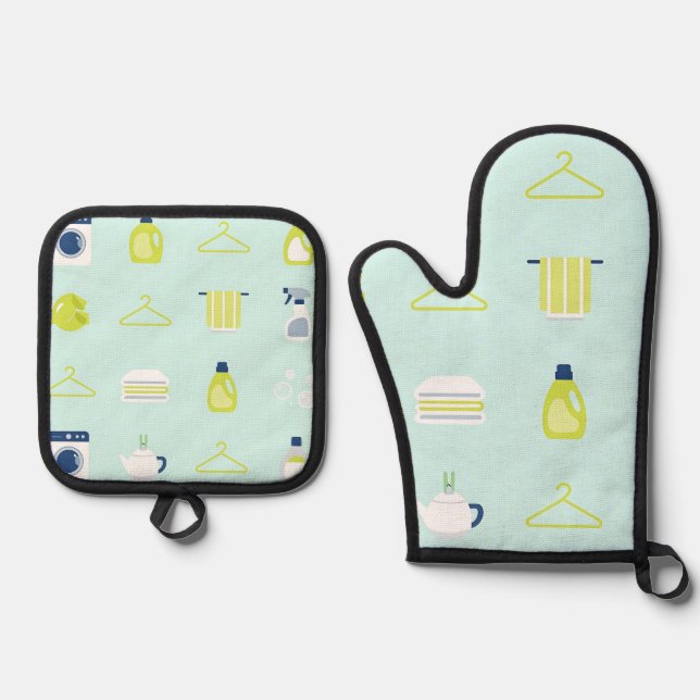 Fresh Laundry Day Pattern Oven Mitt & Pot Holder Set (Front)