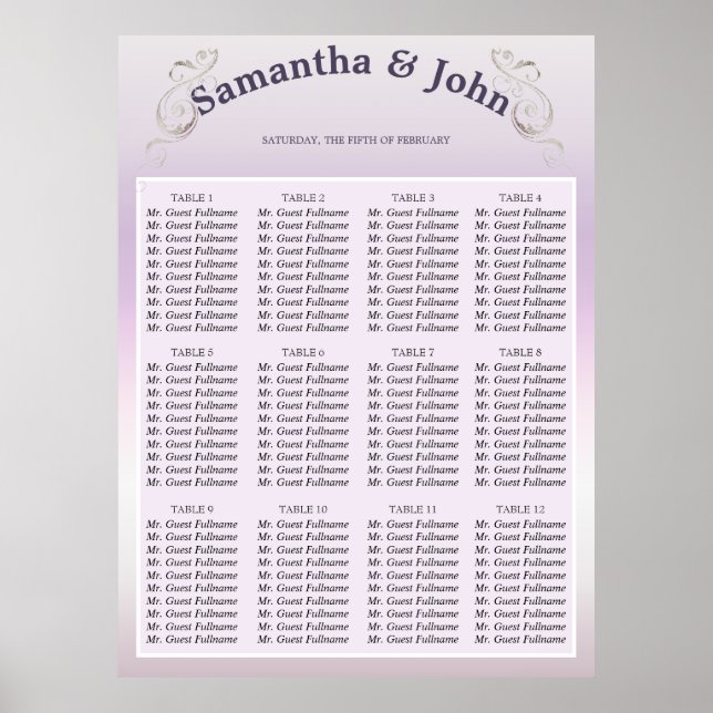 Fresh Lavender Wedding Seating Chart (Front)