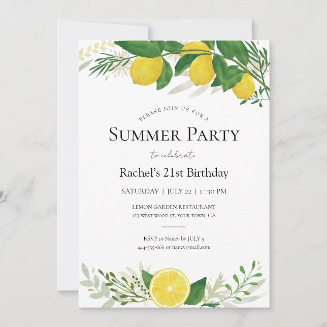 Fresh Lemon Birthday Party Invitation (Front)