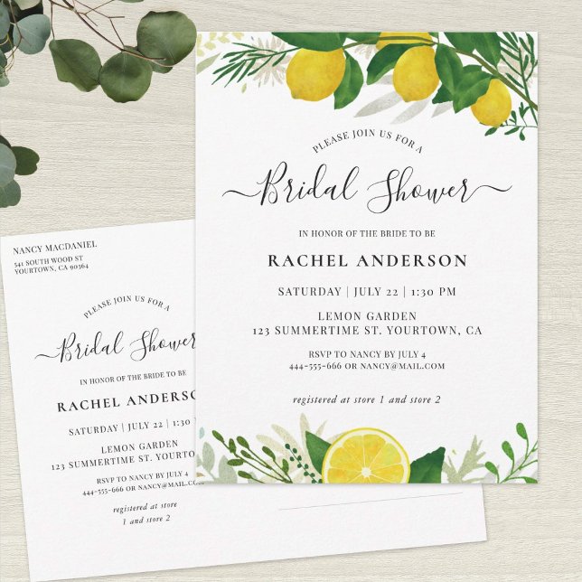 Fresh Lemon Bridal Shower Invitation Postcard (Creator Uploaded)