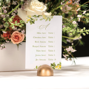 Fresh Lemon Bright Botanical Alphabet Table Number