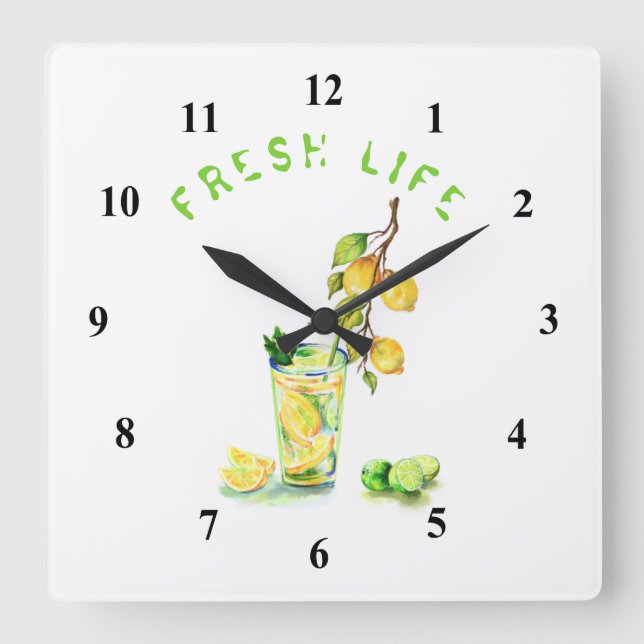 Fresh Lemon Drink Wall Clock - Custom Text (Front)