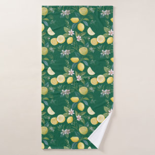 Fresh Lemon Floral Botanical Pattern Bath Towel