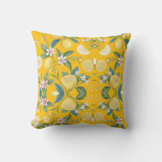 Fresh Lemon Floral Botanical Pattern  Cushion