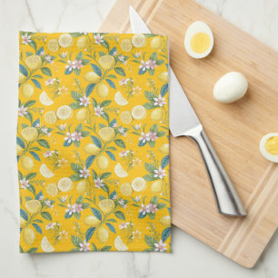 Fresh Lemon Floral Botanical Pattern Tea Towel