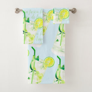 Fresh Lemon Lime Typography Customised Bath Towel Set