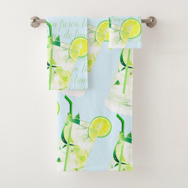 Fresh Lemon Lime Typography Customised Bath Towel Set (Insitu)