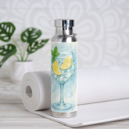 Fresh Lemon & Mint Gin & Tonic – Watercolor  Water Bottle
