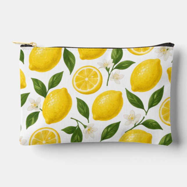 Fresh Lemon Pattern with Leaves & Blossoms  Accessory Pouch (Front)