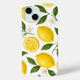 Fresh Lemon Pattern with Leaves & Blossoms iPhone 15 Case