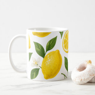 Fresh Lemon Pattern with Leaves & Blossoms Coffee Mug