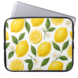 Fresh Lemon Pattern with Leaves & Blossoms Laptop Sleeve