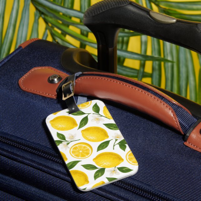 Fresh Lemon Pattern with Leaves & Blossoms  Luggage Tag (Front Insitu 1)