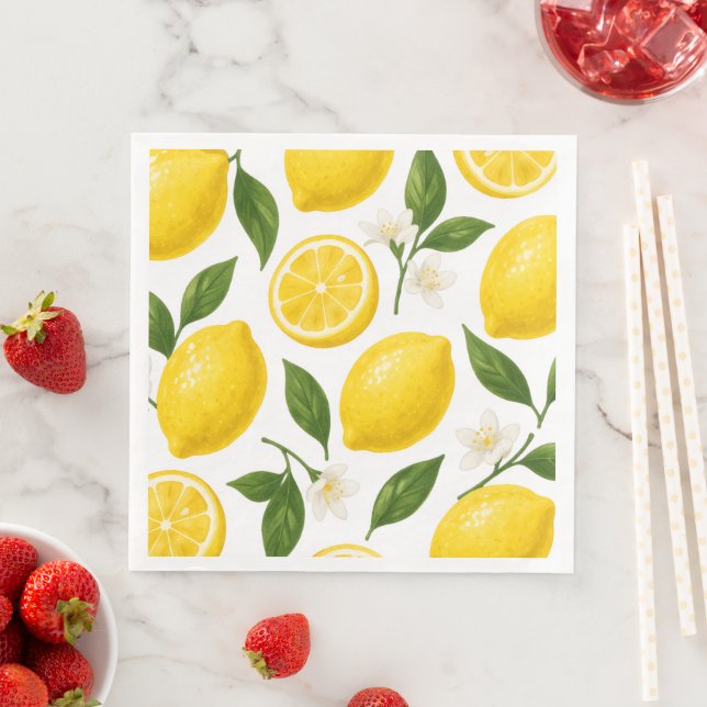 Fresh Lemon Pattern with Leaves & Blossoms  Napkin (Insitu)