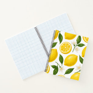 Fresh Lemon Pattern with Leaves & Blossoms Notebook