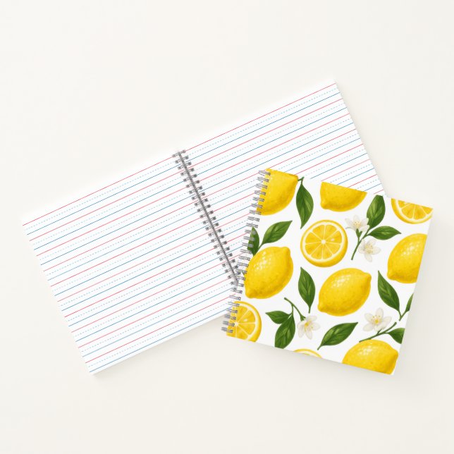 Fresh Lemon Pattern with Leaves & Blossoms  Notebook (Inside)