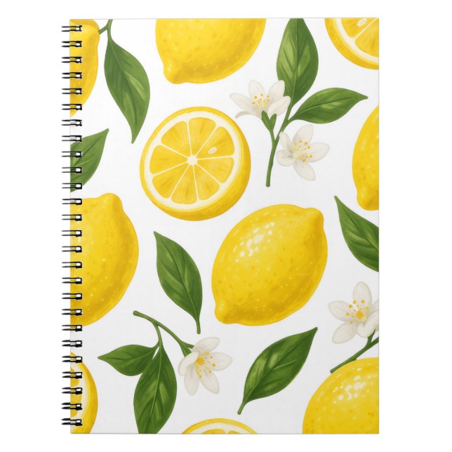 Fresh Lemon Pattern with Leaves & Blossoms  Notebook (Front)