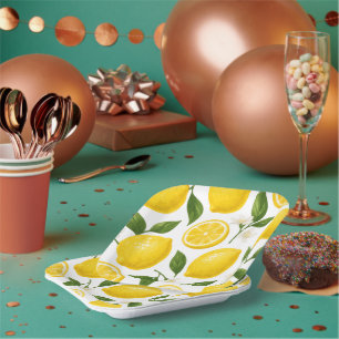 Fresh Lemon Pattern with Leaves & Blossoms  Paper Plate