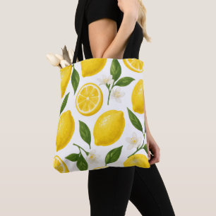 Fresh Lemon Pattern with Leaves & Blossoms  Tote Bag