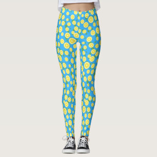 Fresh Lemon Slice Blue Summer Leggings