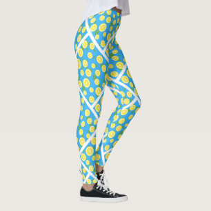 Fresh Lemon Slice Blue Summer Leggings