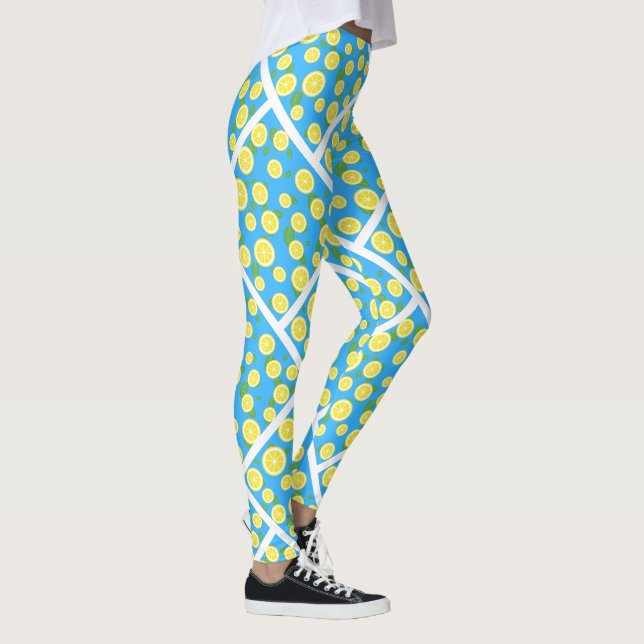 Fresh Lemon Slice Blue Summer Leggings (Right)