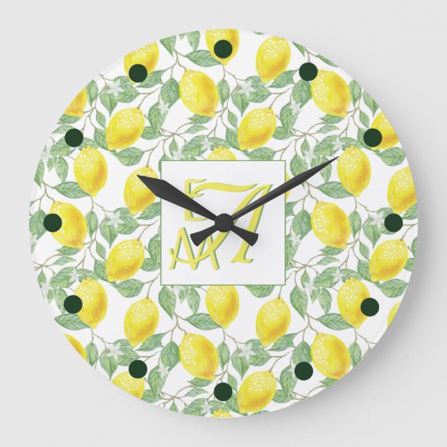 Fresh Lemon Tree Monogrammed Decor Gifts Newlyweds Large Clock (Front)