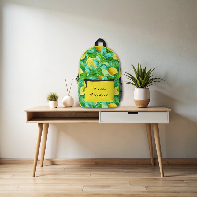 Fresh Lemon Watercolor School  Printed Backpack (Creator Uploaded)