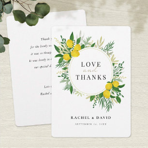 Fresh Lemon Wedding Love and Thanks Card