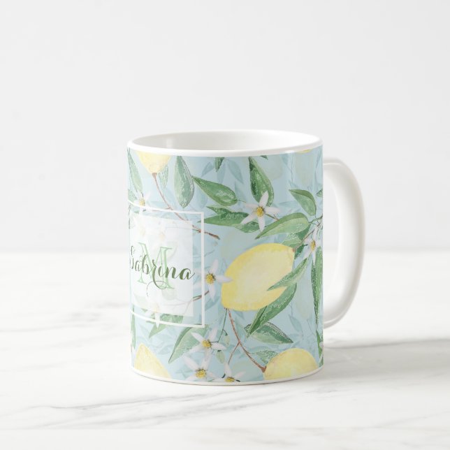 Fresh lemon yellow citrus coffee mug (Front Right)